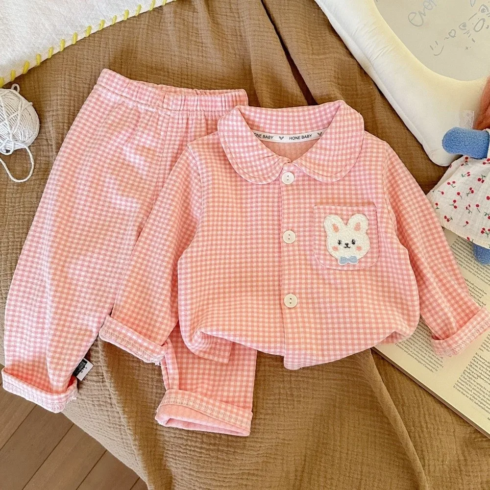 

Long Sleeve Kids Pajamas Suits Pajamas Top Bottom Two-Piece Set Children's Sleepwear Plaid Printed Kids Homewear Autumn Spring