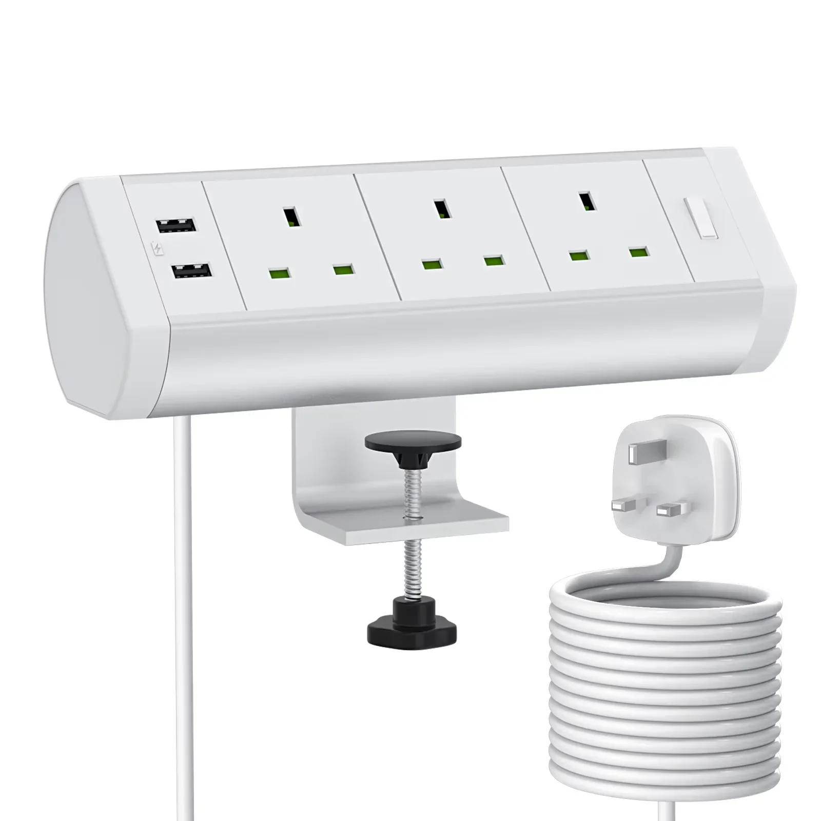 Clamp On Desk Mount Multi-Outlets UK Power Socket With USB Office Desktop Removable Clamp Power Outlet