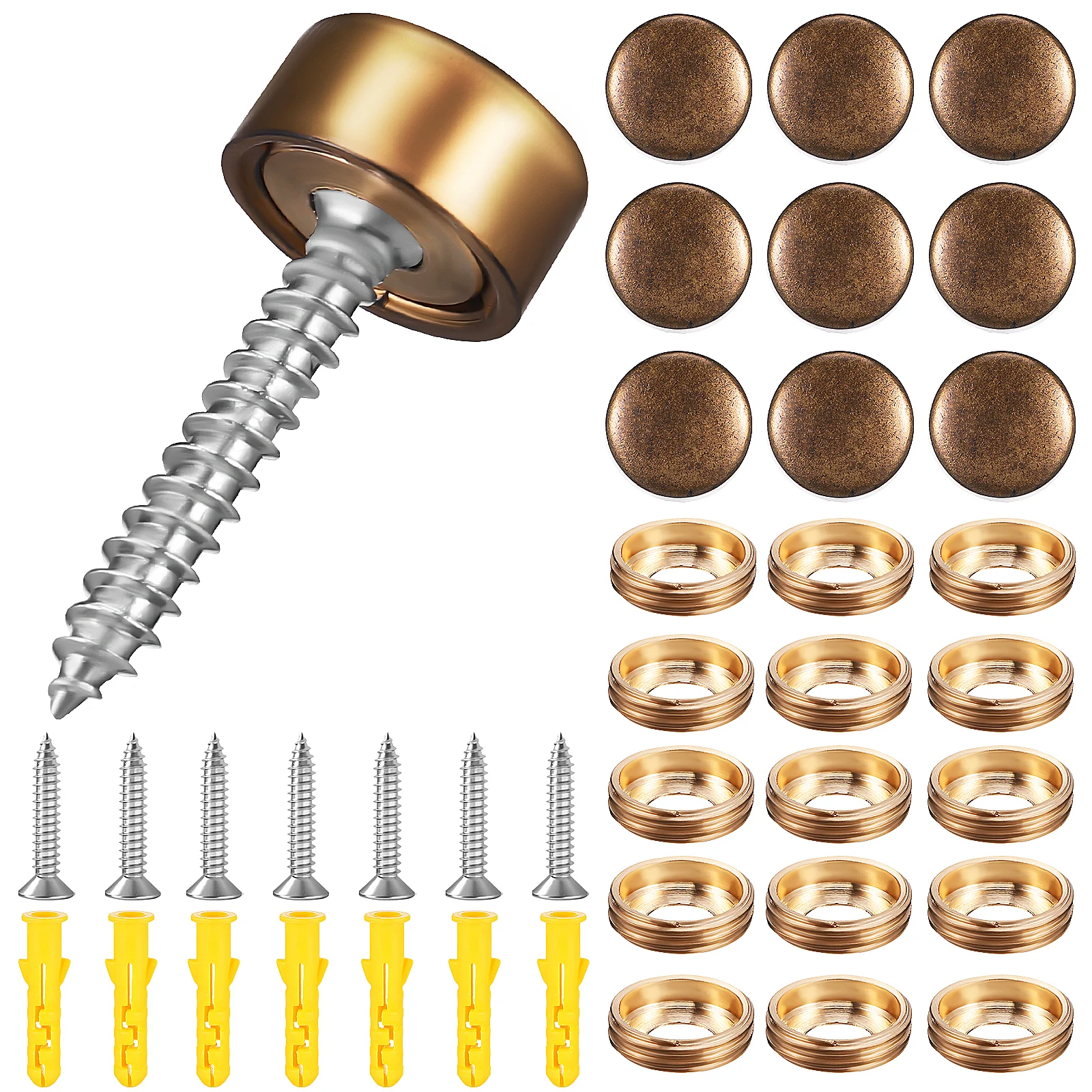 

16 Sets Self tapping Copper Screws Decorative Vintage Caps for Wall Mounting Mirrors Furniture Hardware Screw Fixings