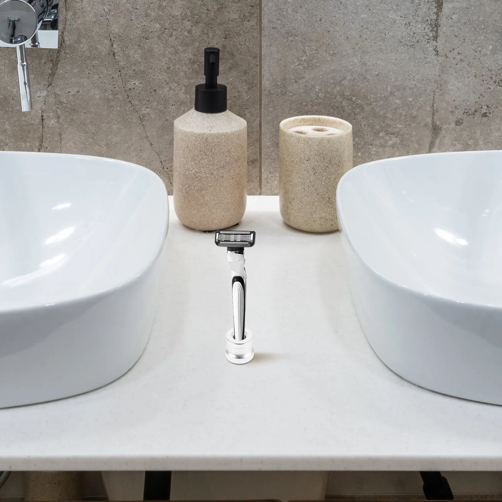Premium Aluminum Alloy Shaving Stand Toothbrush Holder Bathroom Organizer Countertop Multifunctional Travel-Friendly