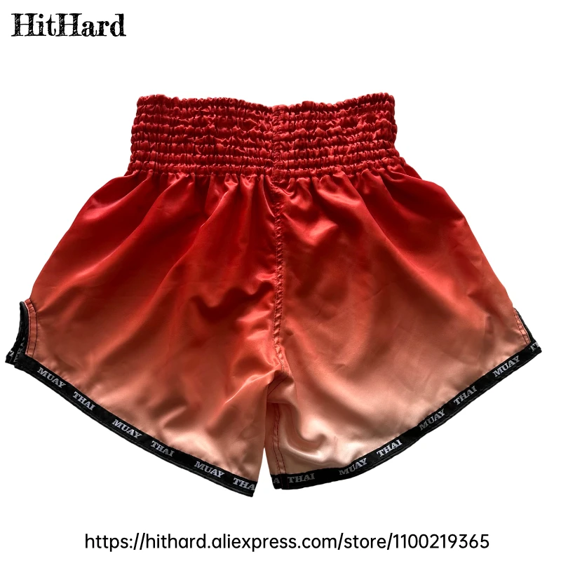 Muay Thai Fight Kickboxing Shorts Men Women Kids Gradient Red Boxing Shorts Plain No Logo Thai Boxing Training BJJ MMA Pants