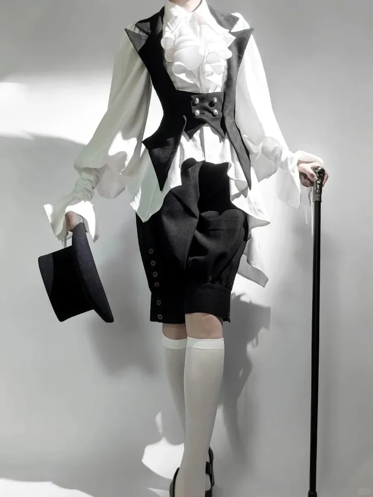 

Japanese Vintage White Long Sleeve Shirt Women Y2k Irregular Slim Waist Blusas De Mujer Simple Lapel Neck Fungus Blouses