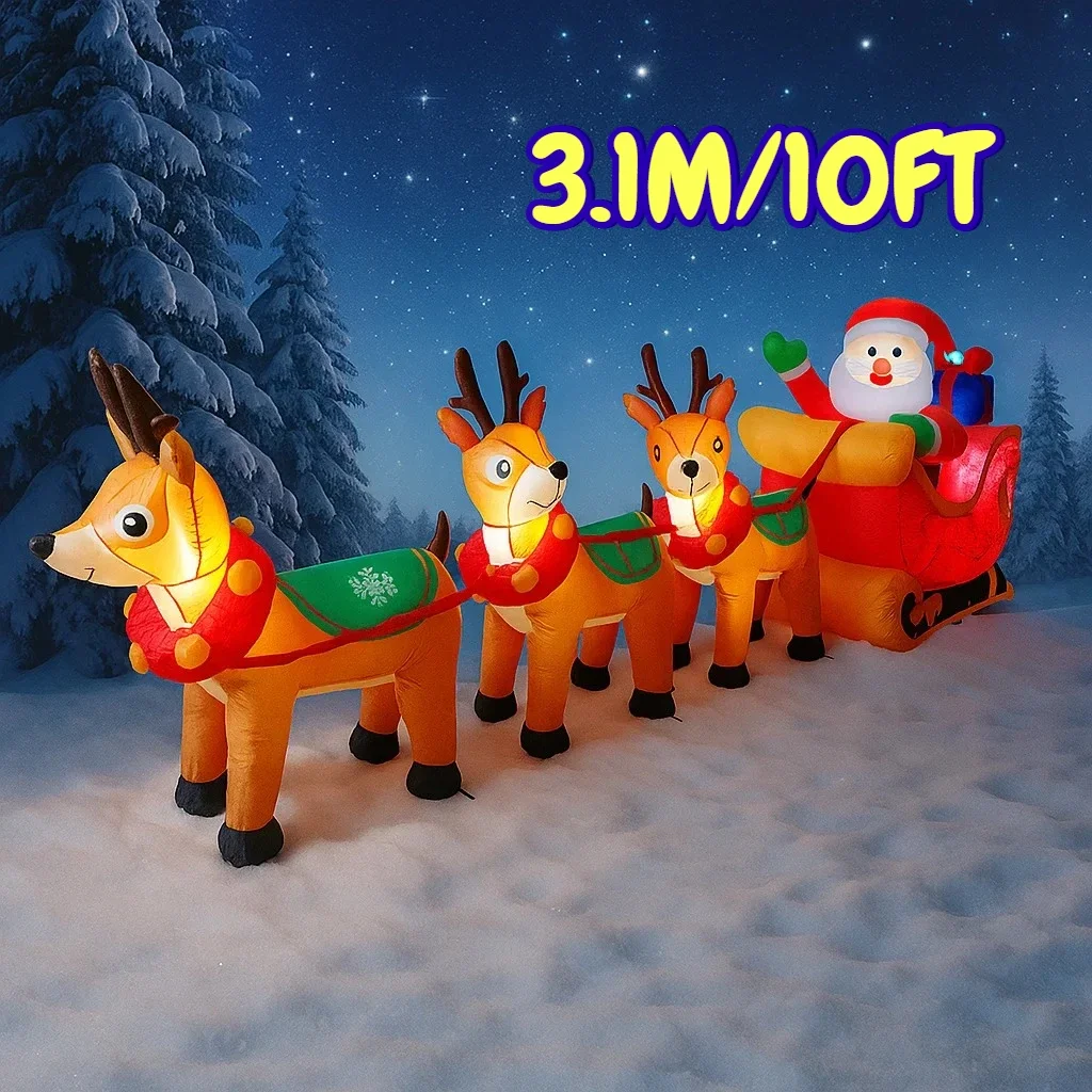 

3.1M/10FT Christmas DIY Inflatable Decor Santa Claus With Reindeer Sleigh Home Inflatable Toys LED Lights Yard Ornaments Decor
