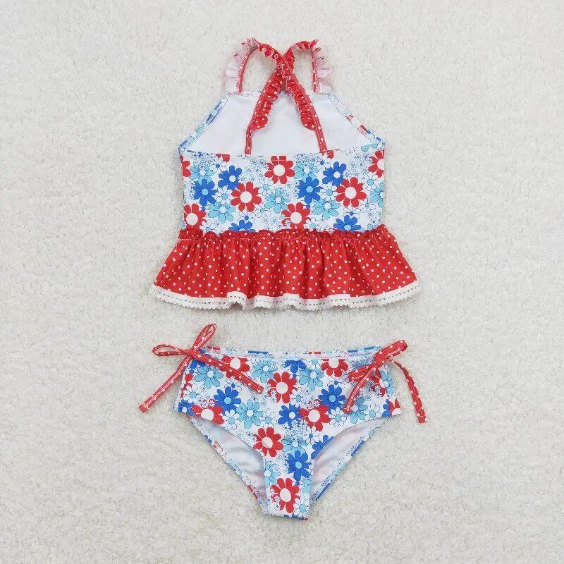 RTS child summer bathing suit baby girl 2 piece patriotic swimsuit floral tankini kids swimwear for girl