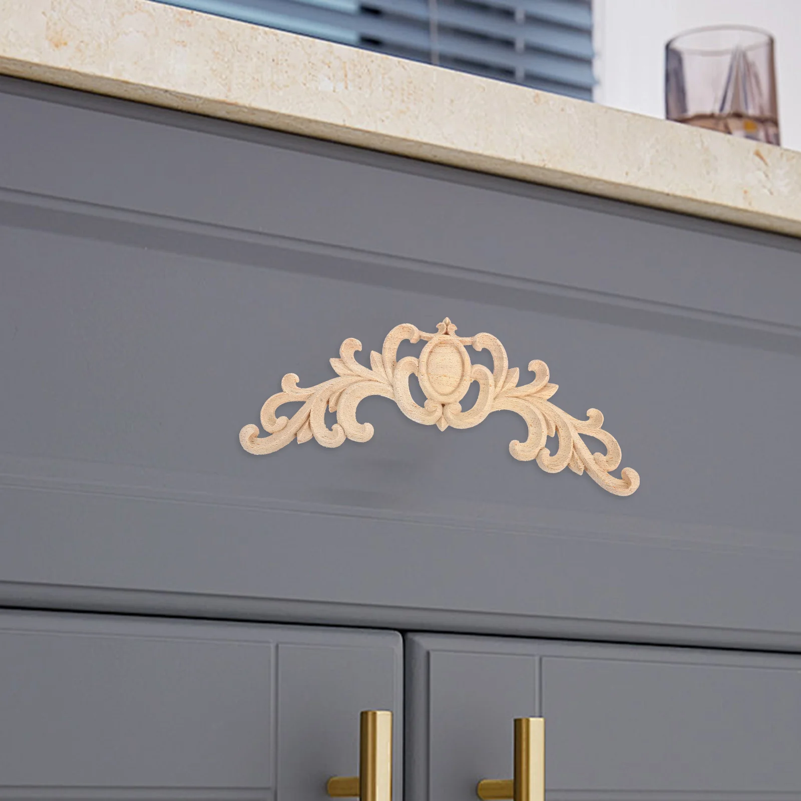European Style Unpainted Wood Carving Appliques Decorative Decals for Bed Door Wardrobe Cabinet Furniture Flower Decals