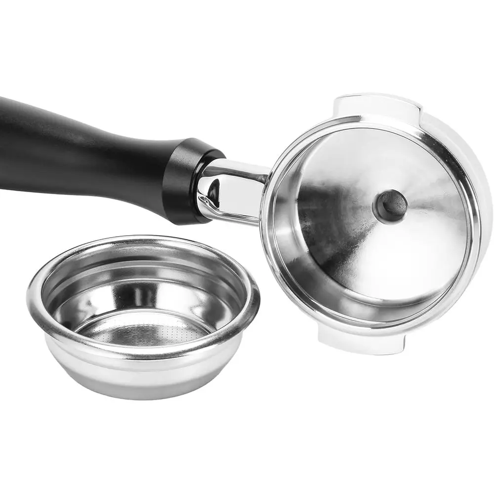 58mm Double Spout Portafilter, 304 Stainless Steel Filter Basket and Puck, Anodized Handle, Black