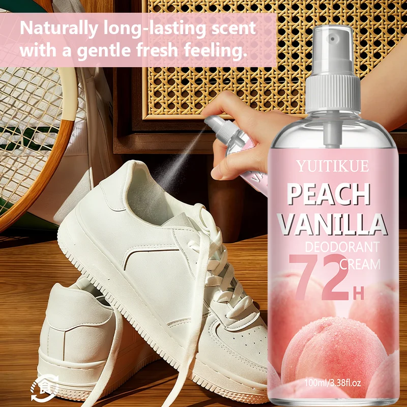 

Peach Vanilla Deodorant Spray 72H Long Lasting Fresh Scent Foot And Shoe Odor Eliminator Spray
