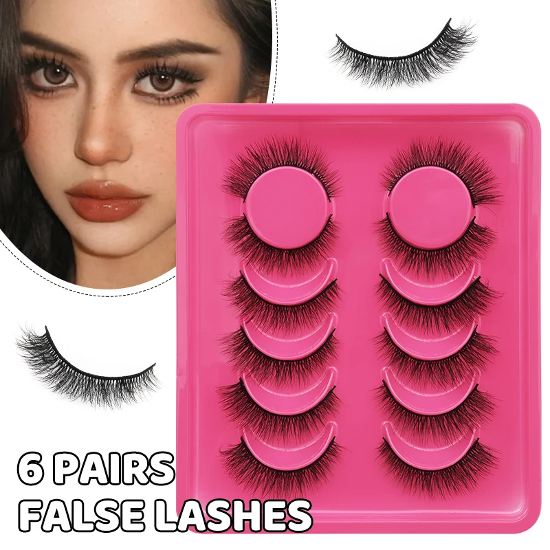 DINGSEN 6 Paar 3D 5D natürliche Wimpern farbige braune Wimpern Volumenwimpern Frau Make-up falsche Wimpernverlängerung – Detail 1