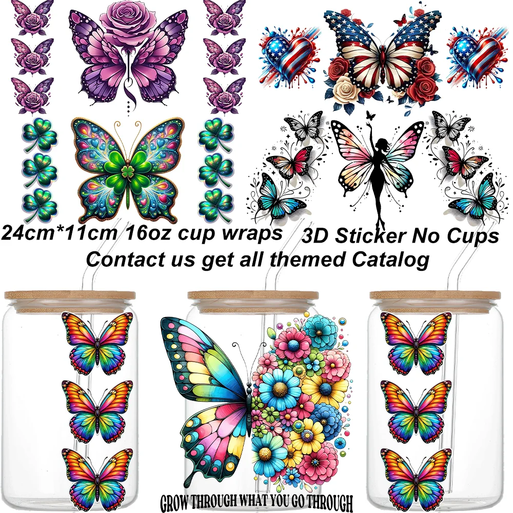 20 Styles Butterfly Design Cup Wraps for 16oz Tumblers 3D Transfer Sticker For DIY Gift Cup Decal Flower Themed 3D Stickers