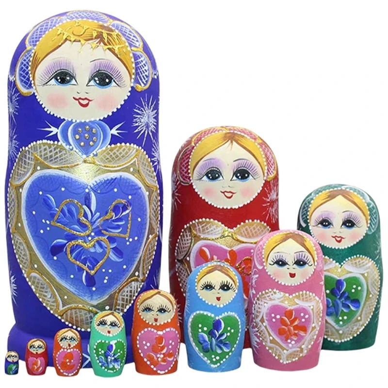 10 Lớp Matryoshka Búp bê làm tổ kiểu Nga Trẻ Lễ hội đồ chơi xếp chồng Trang trí nhà