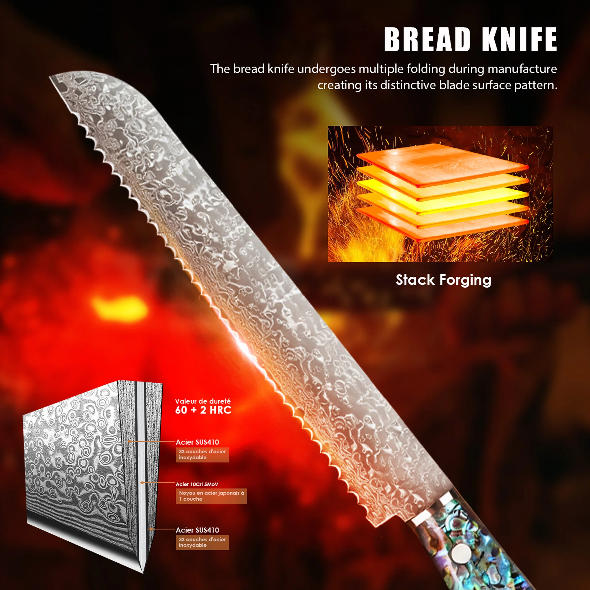 SIAZIH Scharfes Gezacktes Brotmesser mit 20-Zentimeter-Klinge, Gefertigt aus Langlebigem Edelstahl, Griff aus Schalengeflecht – Detail 4