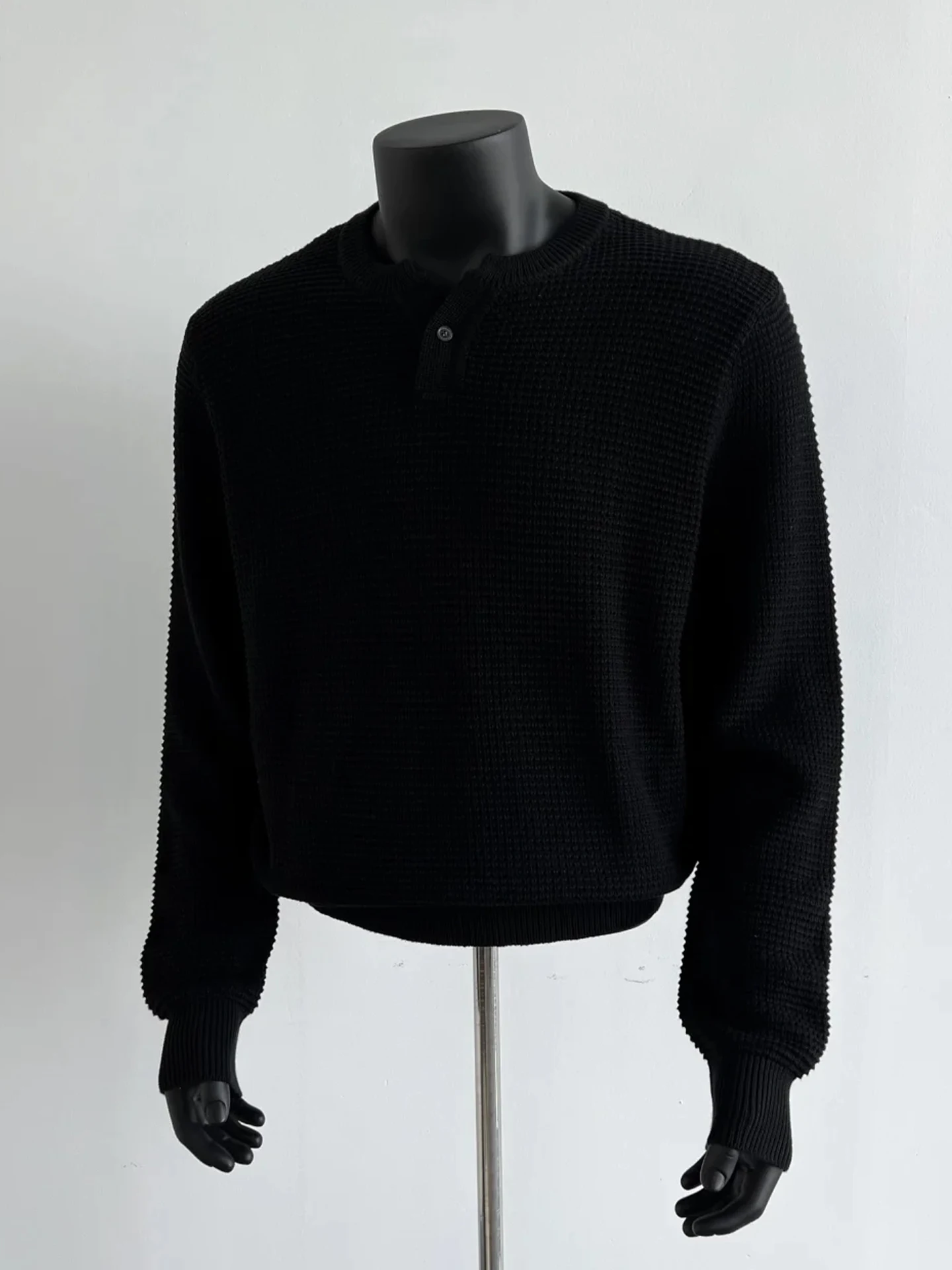 

Мужской трикотажный свитер с воротником-стойкой в американском стиле, длинный рукав, мягкий полиэстер, повседневная внутренняя одежда, винтажный V-образный вырез, футболка