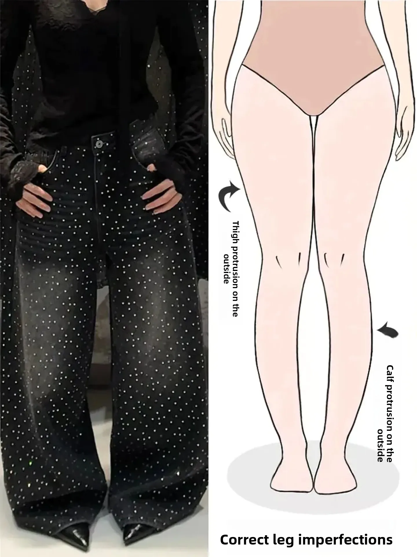 

Ретро-джинсы с широкими штанинами и стразами в американском стиле, женские, осенне-зимние, новые, в уличном стиле, из выцветшего денима, с высокой талией, стрейч