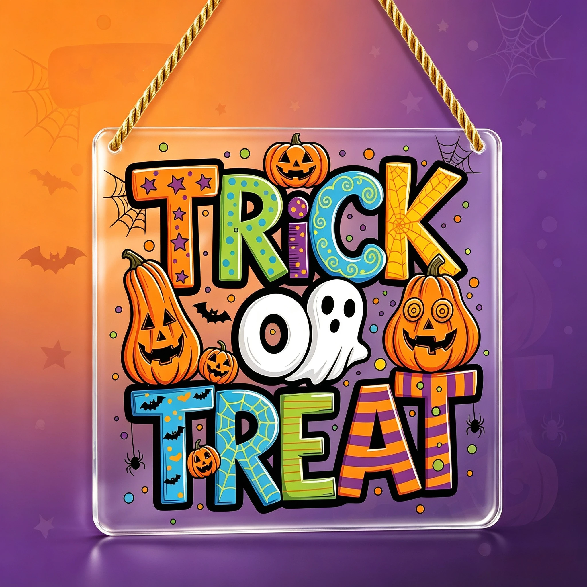 Bright Multicolor Trick‑or‑Treat Clear Acrylic Hanging Ornament, Fall Party Decoration,Happy Halloween Gift