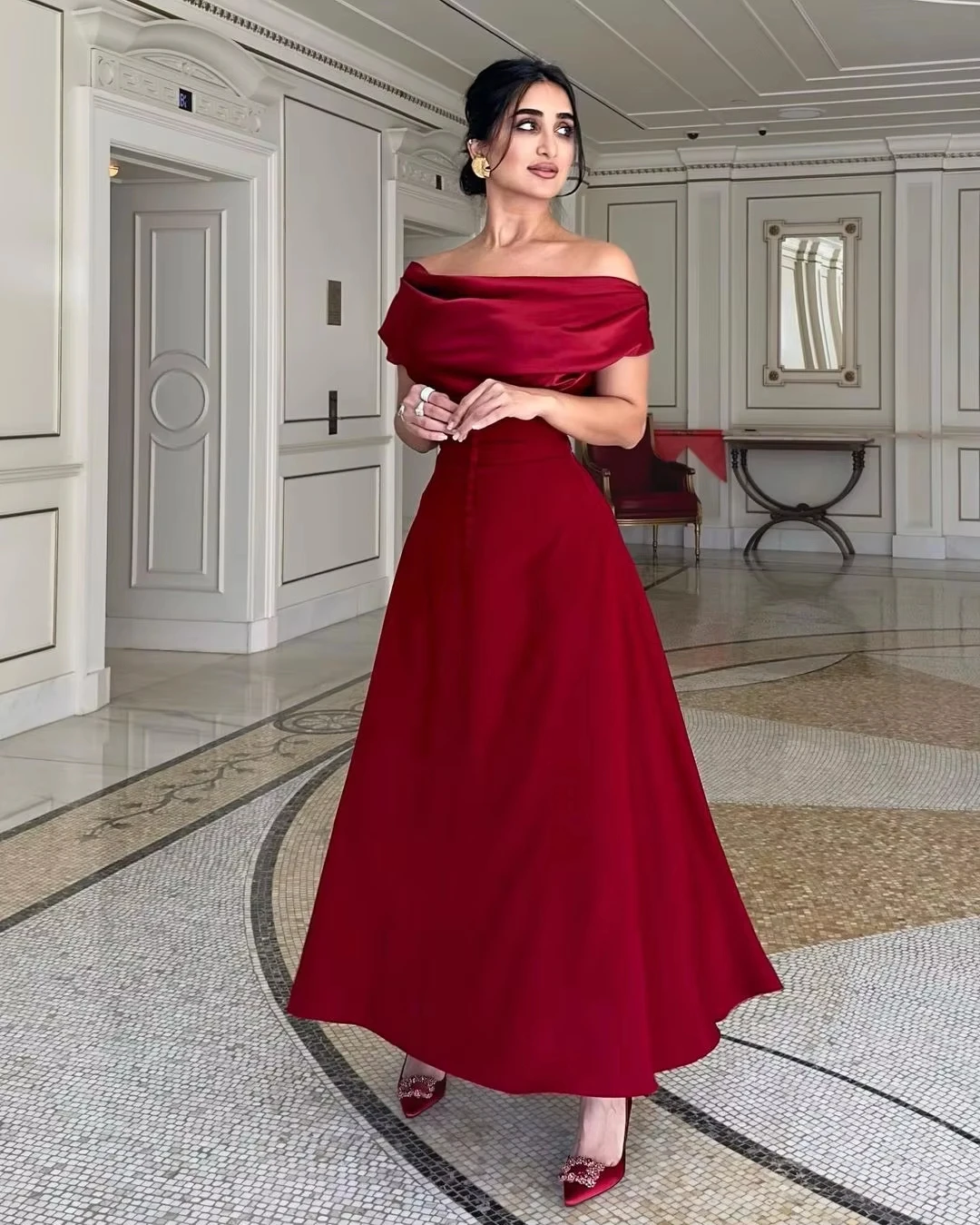 فستان سهرة عربي مخصص بطول الكاحل بدون أكتاف مطرز باللون العنابي فستان حفلات بدون حمالات دبي للنساء لحفلات الزفاف الرسمية D