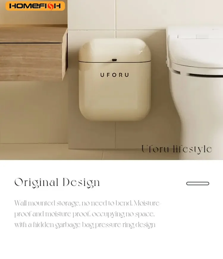 Wall-mounted Trash Can Household Large Capacity High Appearance Level Kitchen Toilet With A Cover Waterproof Crack Dustbin image 3