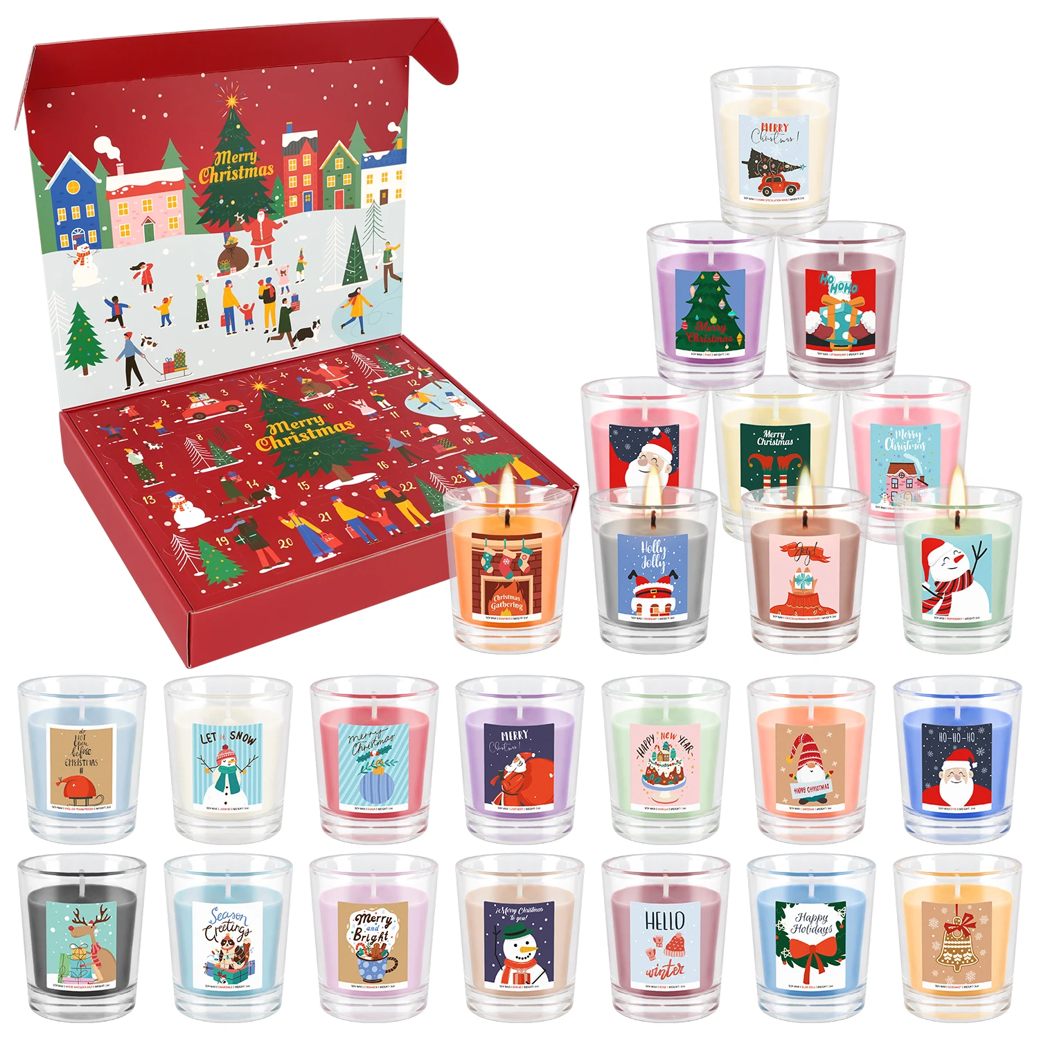 24-piece Christmas candles (small candles), various scents, soybean oil wax glass jar candles, rich fragrance candle set, suitable as gifts for women's birthdays, Mother's Day, Christmas, Valentine's Day and other festivals.