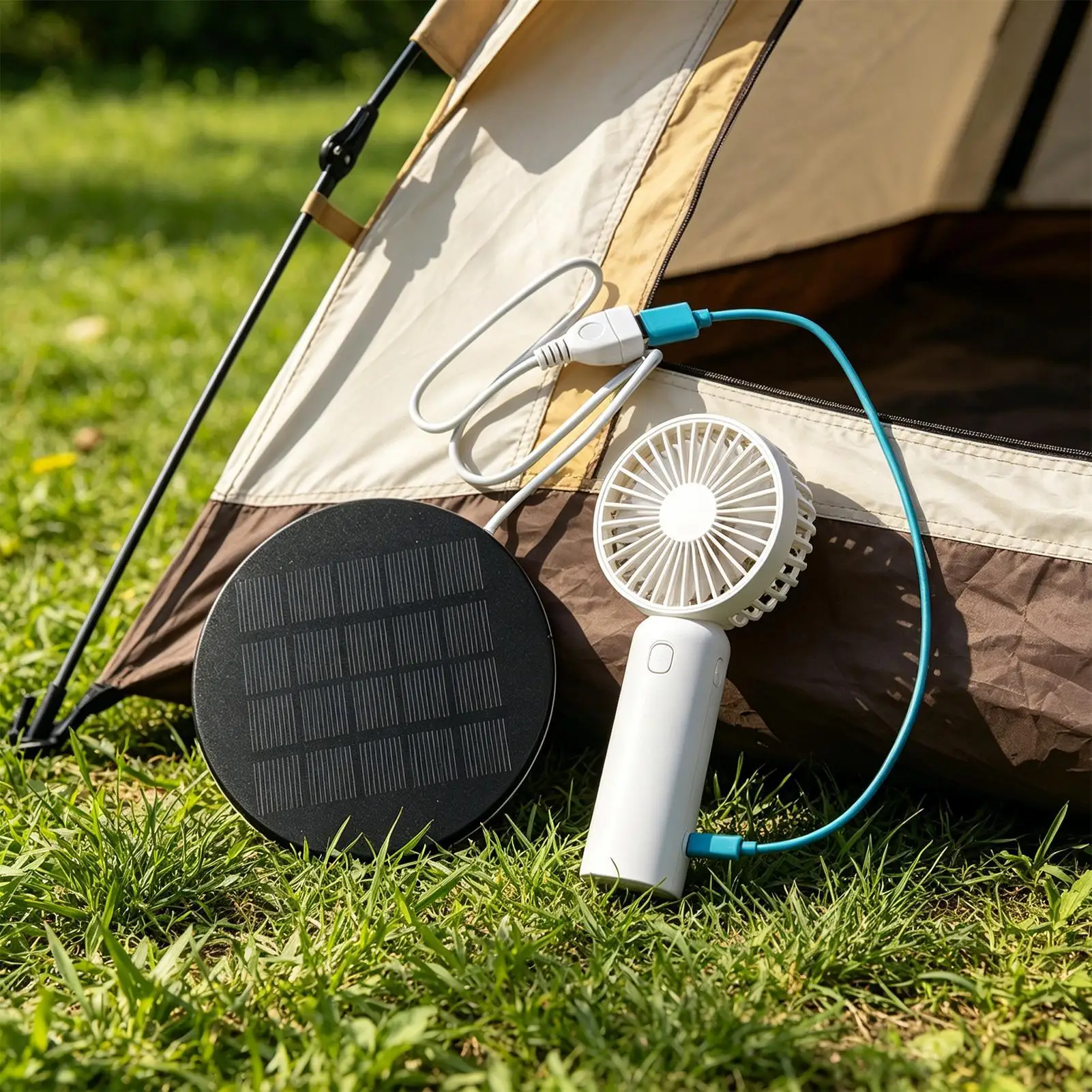 Solar USB Charger 1.2W 5V Portable Waterproof Charger Round Camera Solar Panel For Camping Headsets Fans Travel Home RV Roof