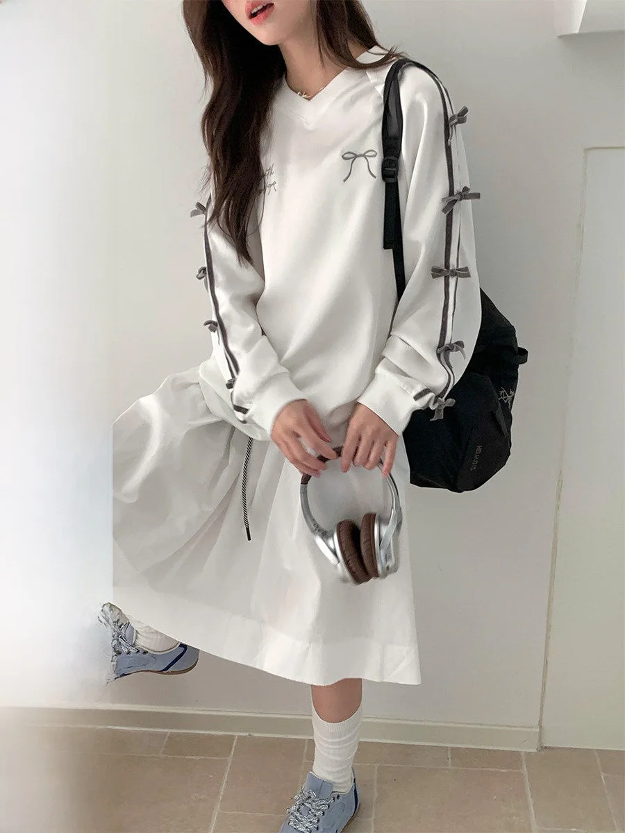 

COK Velvet Knot V-ne Satin Long Sve T-irt Summer New Loose Thin White Top Women's Faion Commute Sle