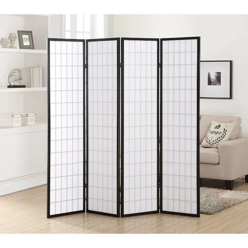 Oriental Shoji 4 Panel Screen Room Divider, Black