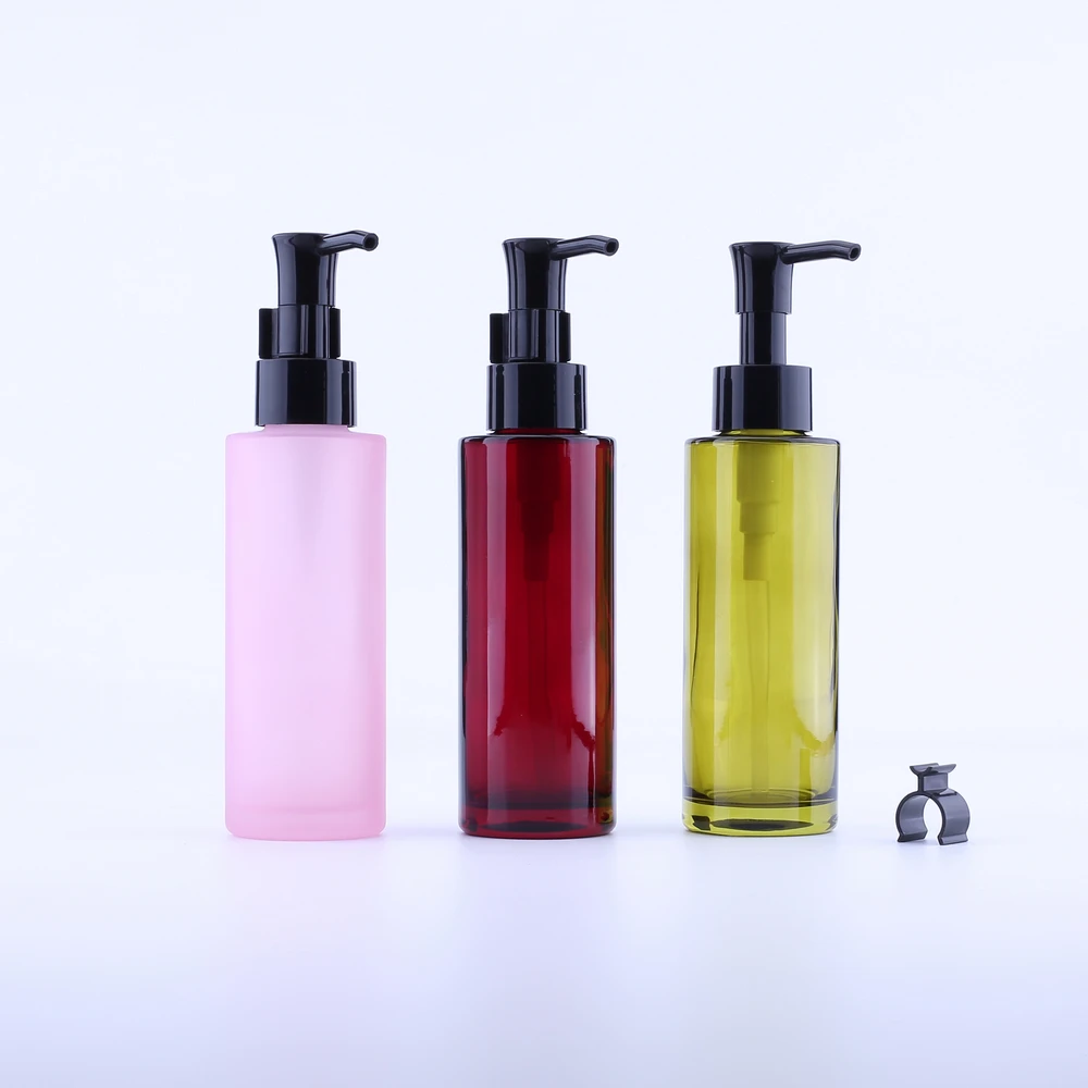 100PCS/lot 100ML Pink Lotion Pump Bottle Beauty Empty Black Glass Bottles FOR Essential Oil Container Case Refillable