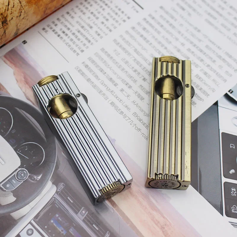 Retro Metals Vintage Grinding Wheels Flint Lighters Kerosene Tubing Compact Lighters Cigarettes Windproof Gadgets Men\'s Gifts