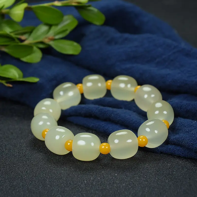 Afghanistan Greenish White Color Chain Band Spacer Beads Elastic String Green Yellow Jade Bracelet B