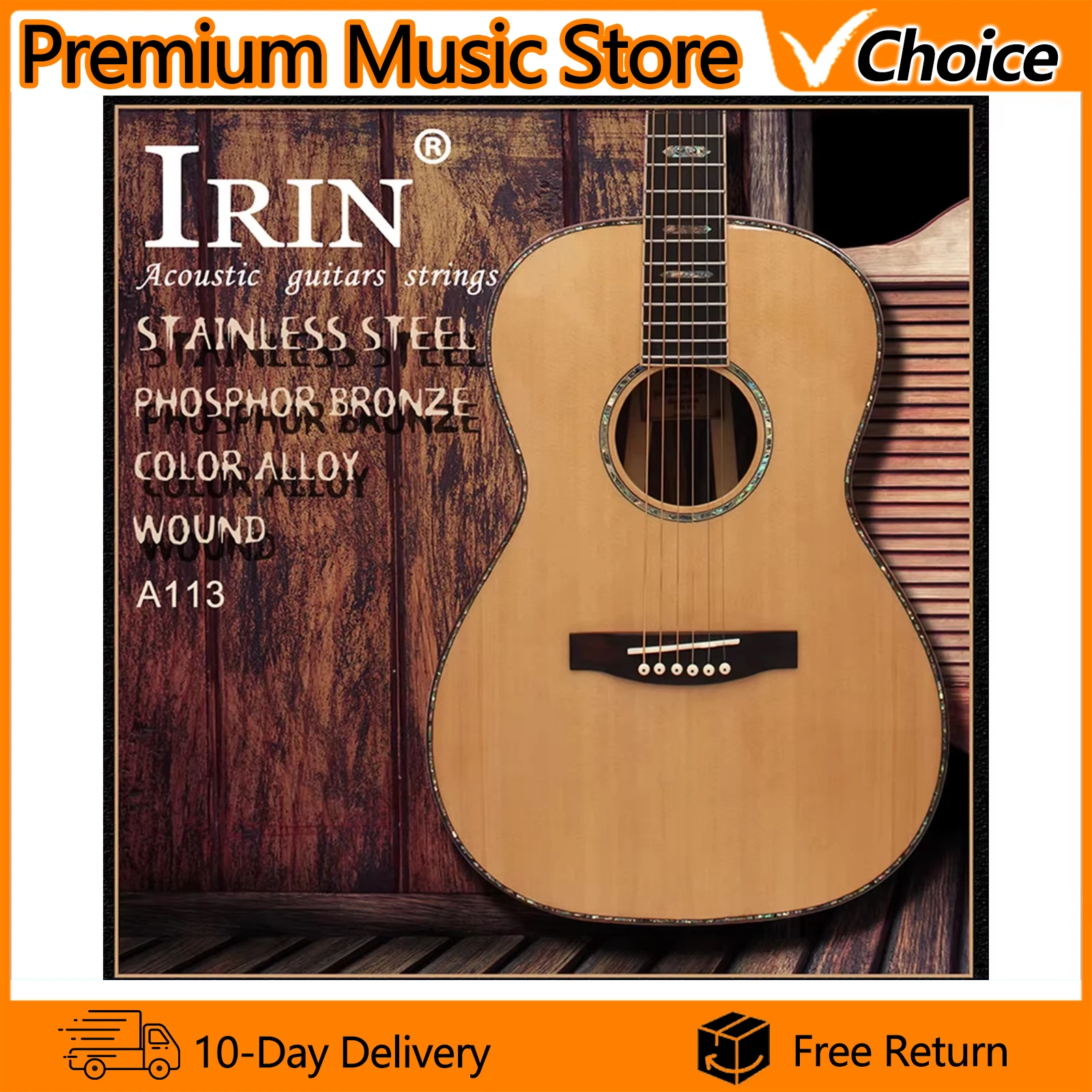 IRIN A113 Akustikgitarrensaiten Premium Edelstahl Mercerisierte Saiten Ersatzteile & Zubehör für Akustikgitarren