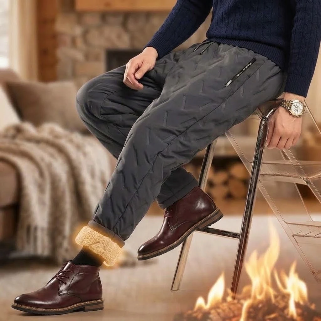 Herren-Winterhose für den Außenbereich, warm, mit Fleece gefüttert, wasserdicht, Thermohose, dicke Jogginghose, winddicht, Laufhose, Sport-Trainingshose. – Detail 10
