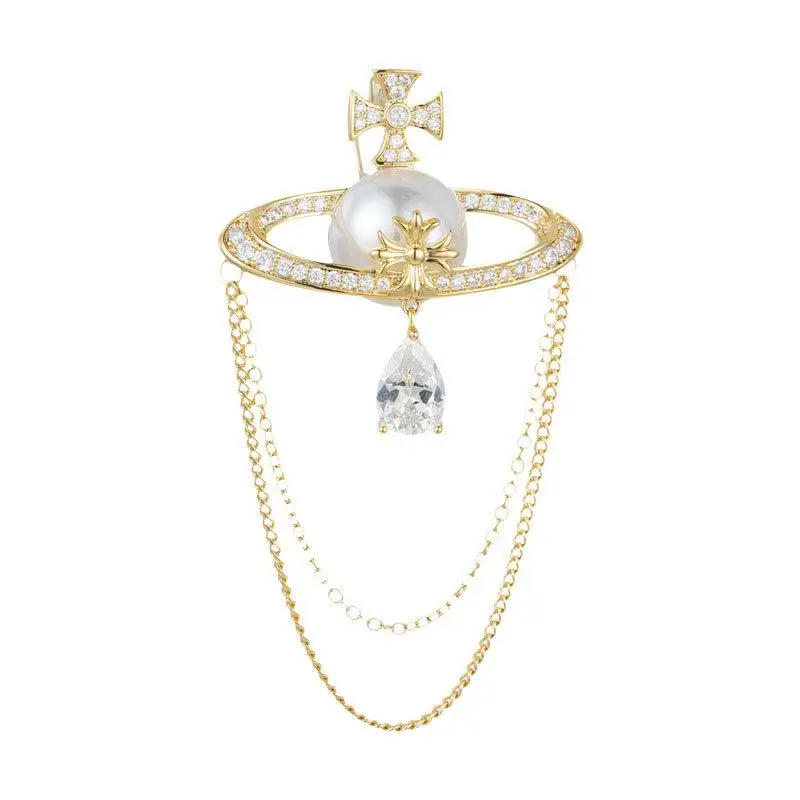 

Saturn fringed brooch high-end women's pearl corsage suit coat sweater high-end accessories
