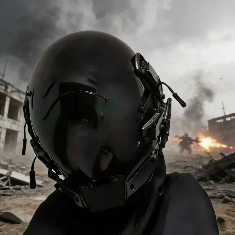 Mecha style cyberpunk helmet mask, full face luminous hood, music festival personality dress up trend single item