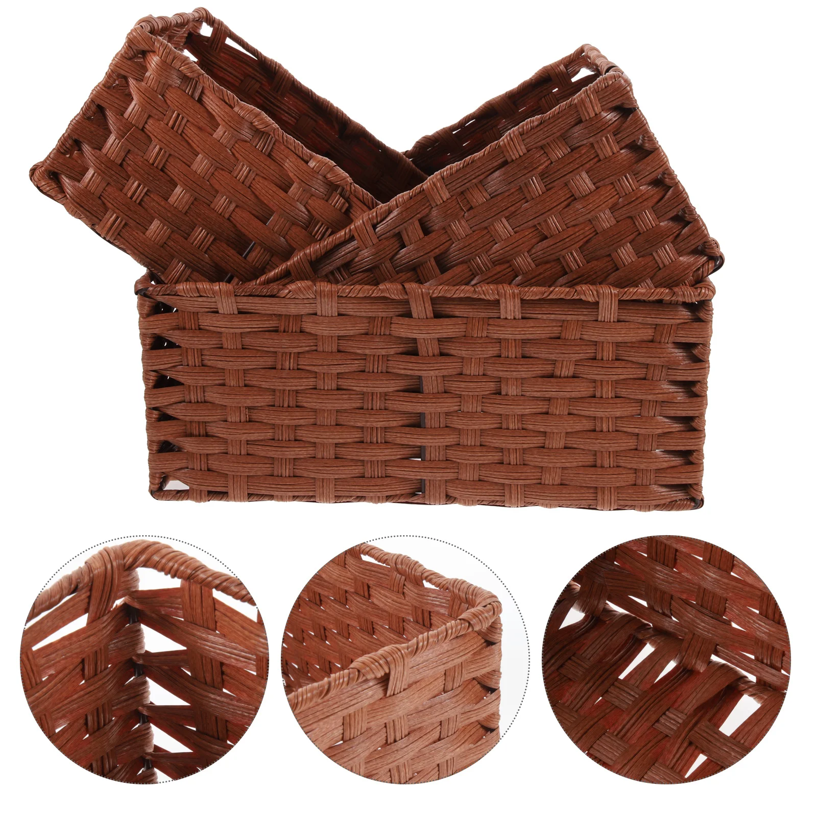 

3Pcs Woven Storage Basket Iron Frame Desktop Organizer for Stationery Sundries Fruit Makeup Storage Bin