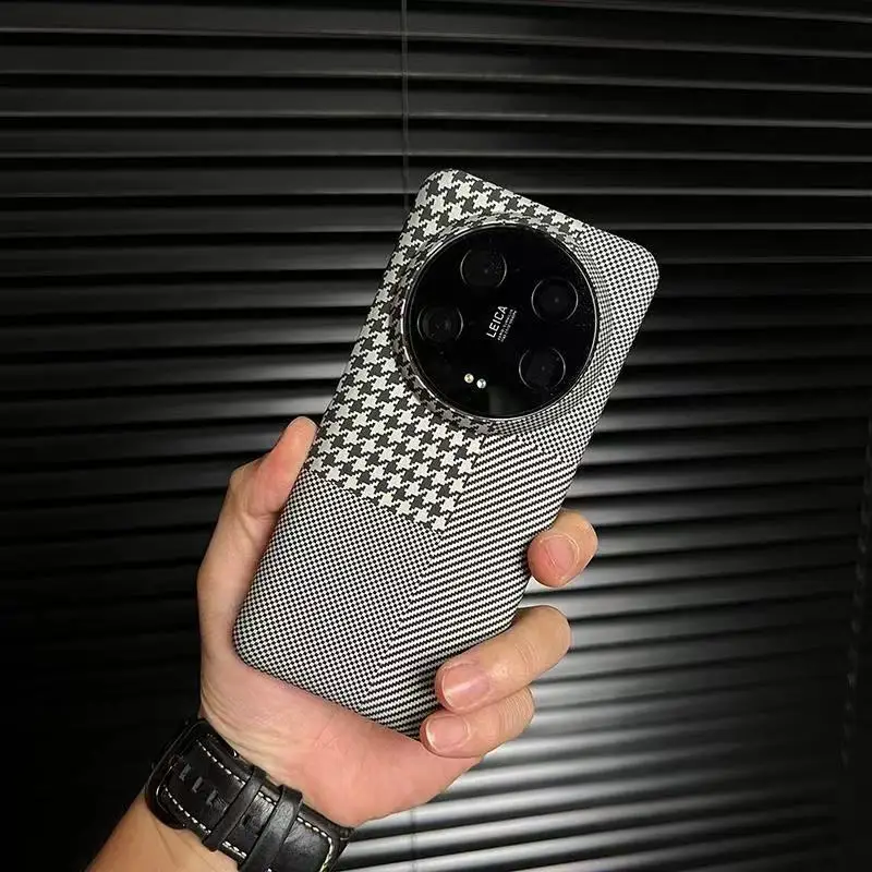 

Case For Xiaomi 15 Ultra Luxury Checkerboard Kevlar Textured Plastic Half Coverage Shockproof Hard Back Cover