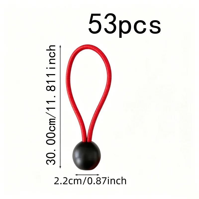 Red Nylon Cord Material 30cm Elastic Ball Cords, 53 pcs, Gazebo Awning Straps, Strong Stretch Tension for Gazebo Awning
