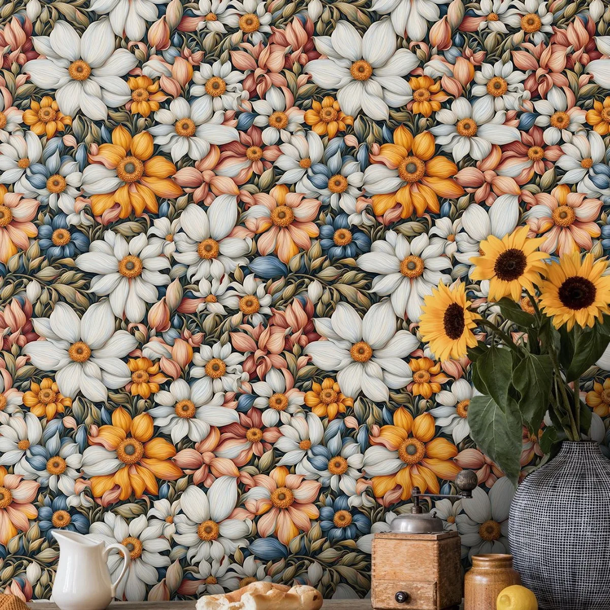 

Рулон обоев с цветочным рисунком ромашки, домашний декор, цветы, наклейки на стену для спальни, водонепроницаемая наклейка на мебель, шкаф
