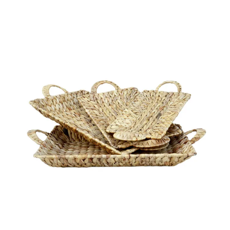 Customized natural water hyacinth grass handmade woven storage basket cover, four rectangular storage basket, storage basket wit