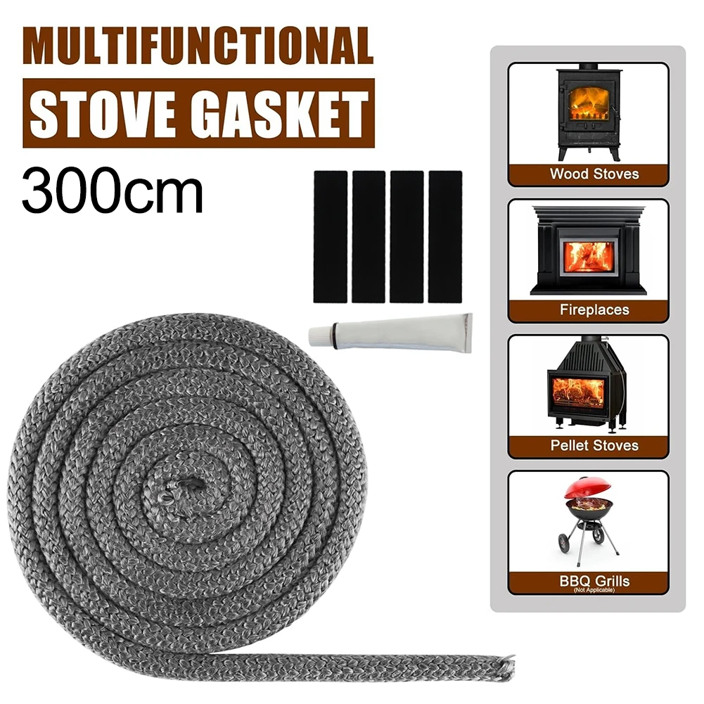 Wood Stove Door Gasket Rope 6-25mm 300cm For Fireplace Oven Seal Replacement High Temperature Resistant Fiberglass Grey