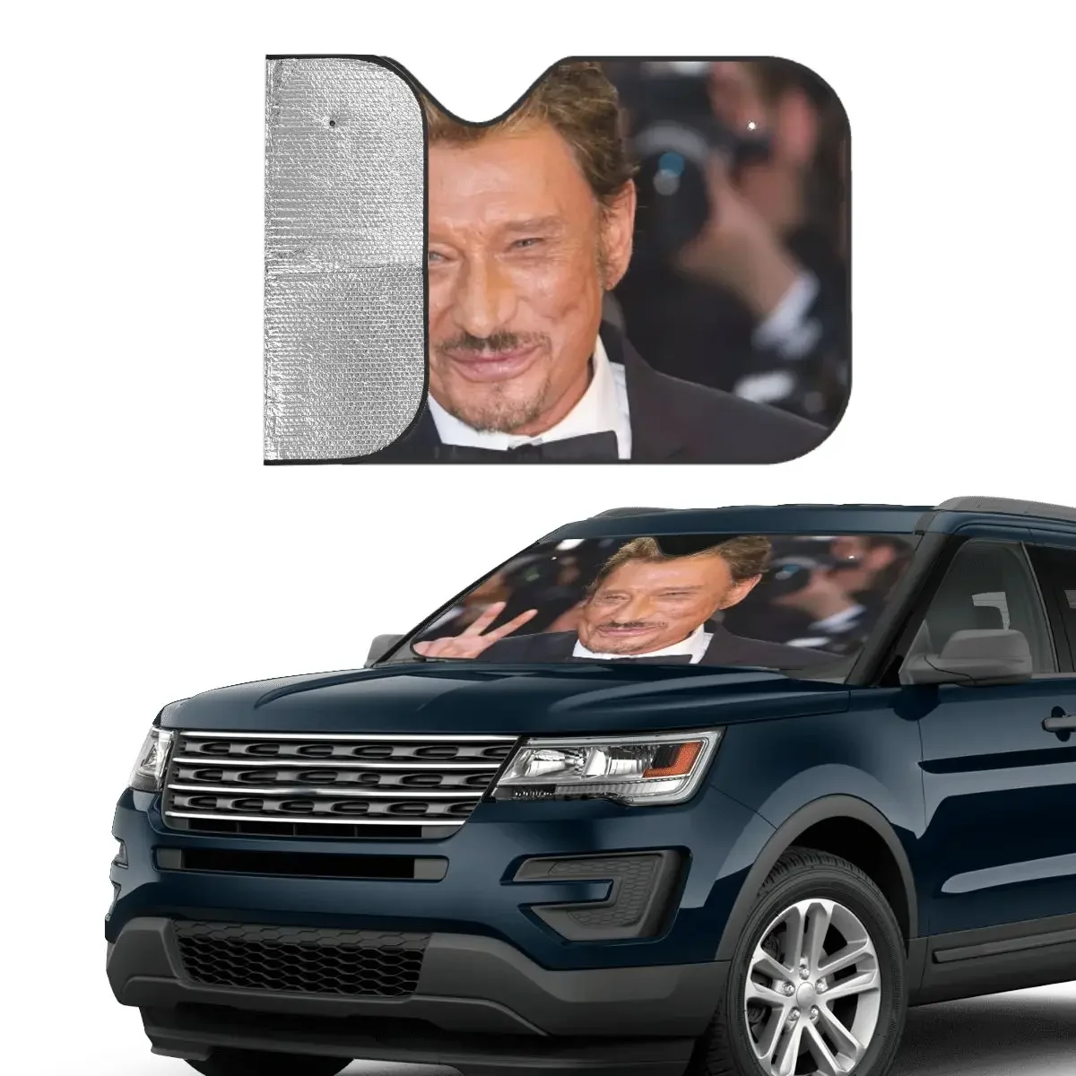 Singer Star Johnny Hallyday Retractable Sunshade Windscreen 70x130cm Foils Car Sunshade Sunscreen Curtain