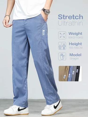 Pantalones vaqueros ultrafinos de alta calidad para hombre, Vaqueros rectos sueltos de tela Lyocell suave, diseño informal, talla grande, M-5XL, Verano
