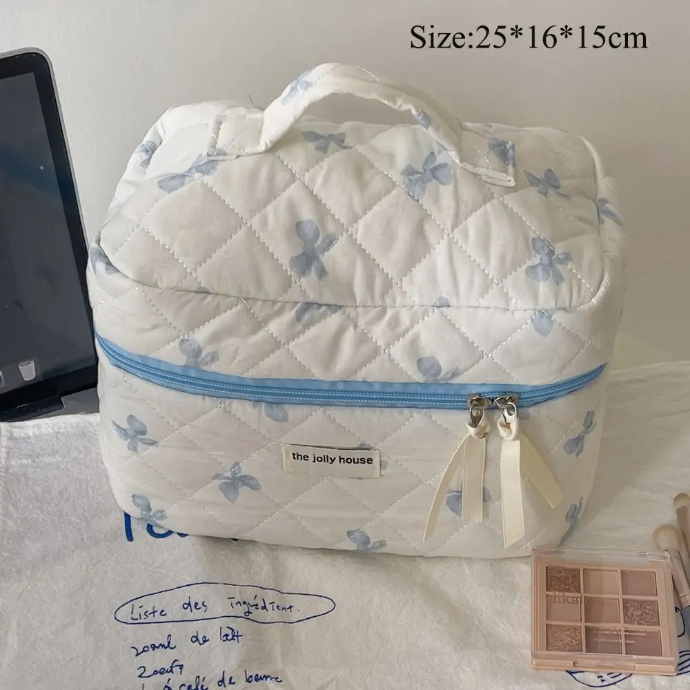 Borsa cosmetica con stampa Bowknot borsa da toilette in cotone morbido di grande capacità borsa per la cura della pelle