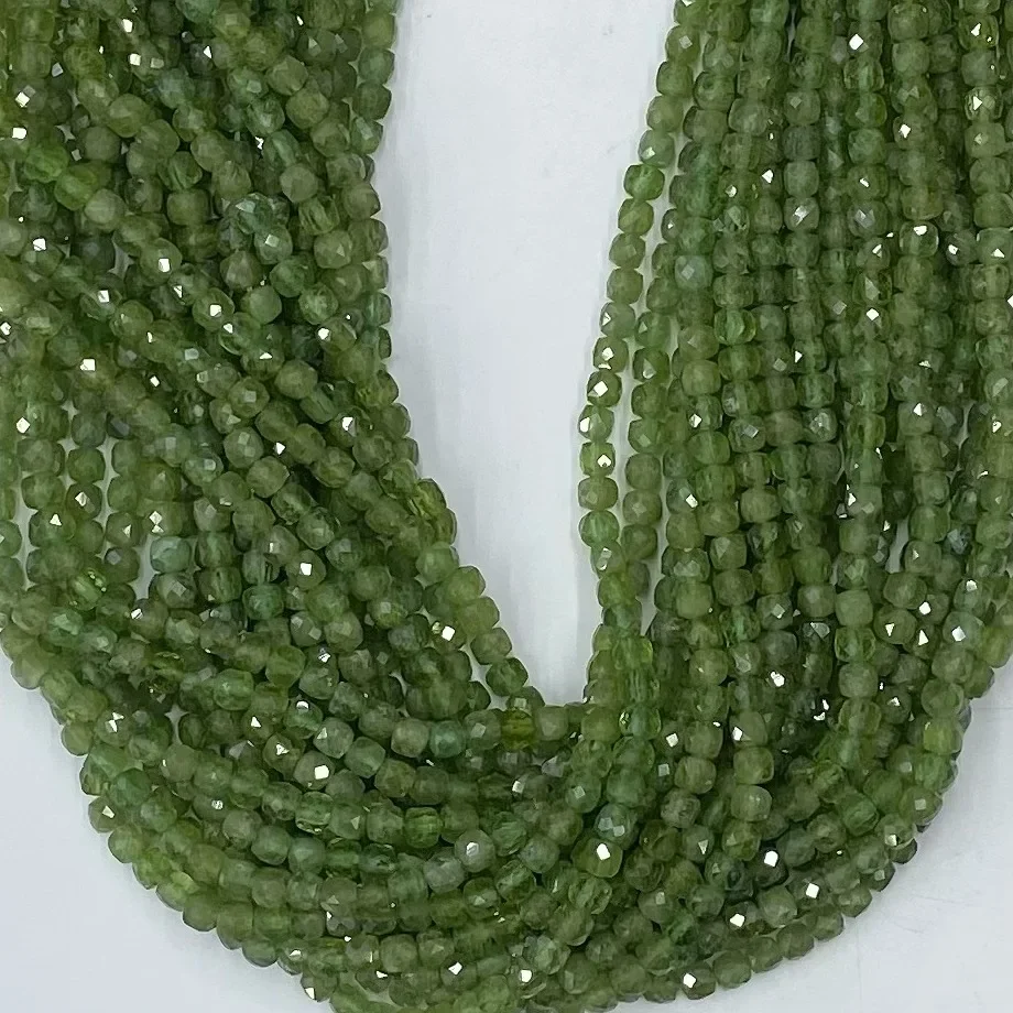 Natural Green Apatite Stone Facted Cube Shape Beads 38cm Women Trendy Jewelry DIY Bracelet Necklace Accessories Fashion Elegant