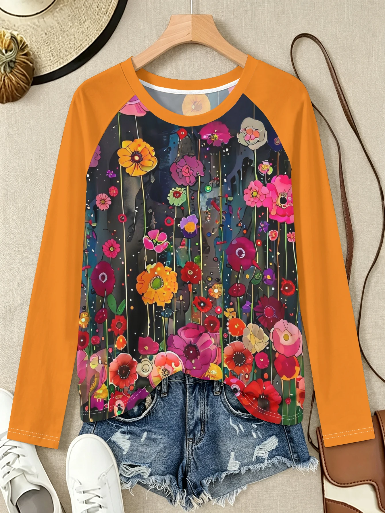 Kaos Wanita Motif Bunga Cerah - Printed Floral Shirt ulasan dan harga