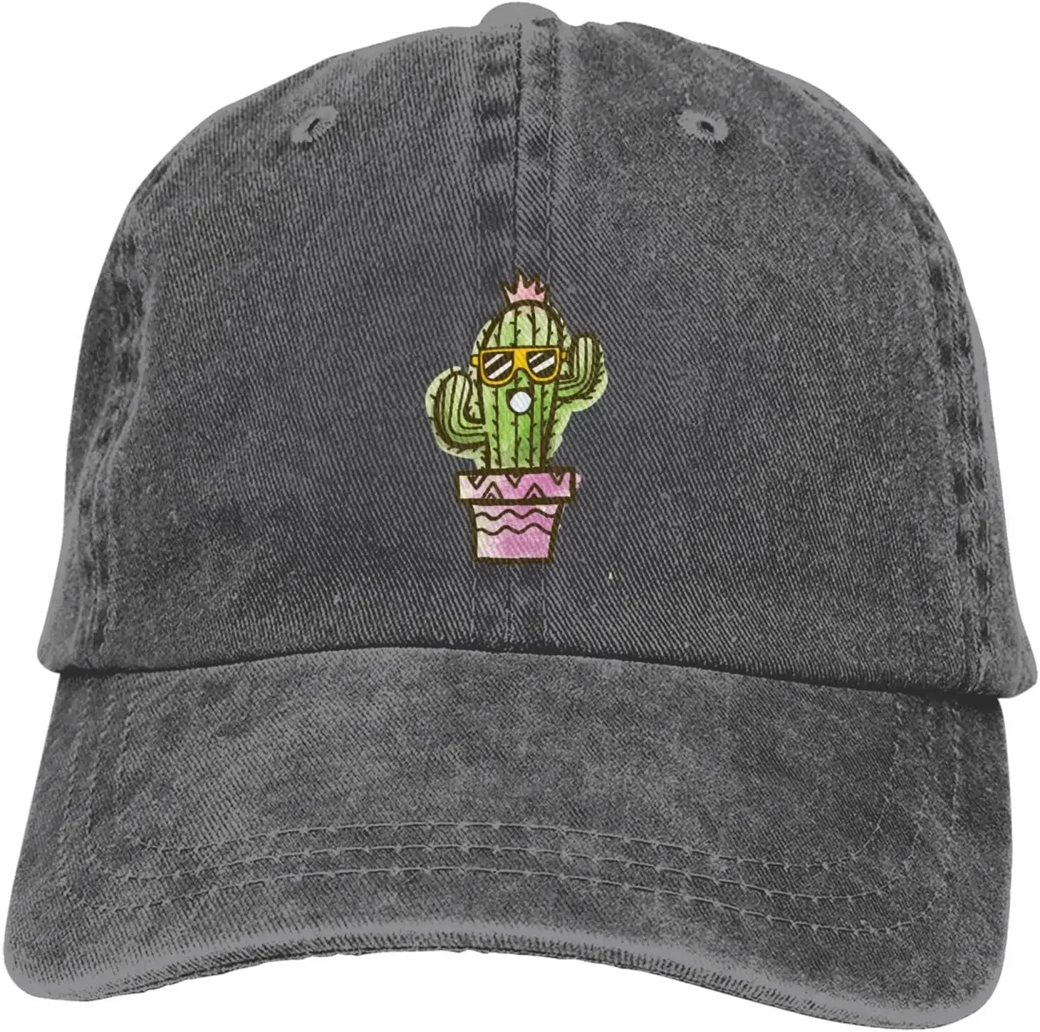 

Cute Cactus Cartoon Distressed Adjustable Washed Denem Cotton Profile Trucker Hat Black Fitted All Seasons Travel Baseball Cap