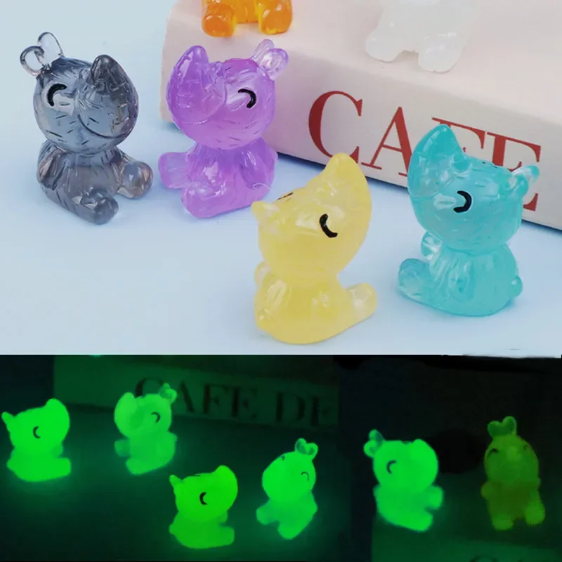 50PCS Luminous Miniatures Rhinoceros Fairy Garden Figures Mini Rhinoceroses Home Decor Accessories Cute Animals Desk Decoration