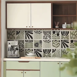Abstract art Sage flowers Backsplash Wall Tile Stickers,  Waterproof Peel and Stick, Matisse inspired Tile decals for Kitchen