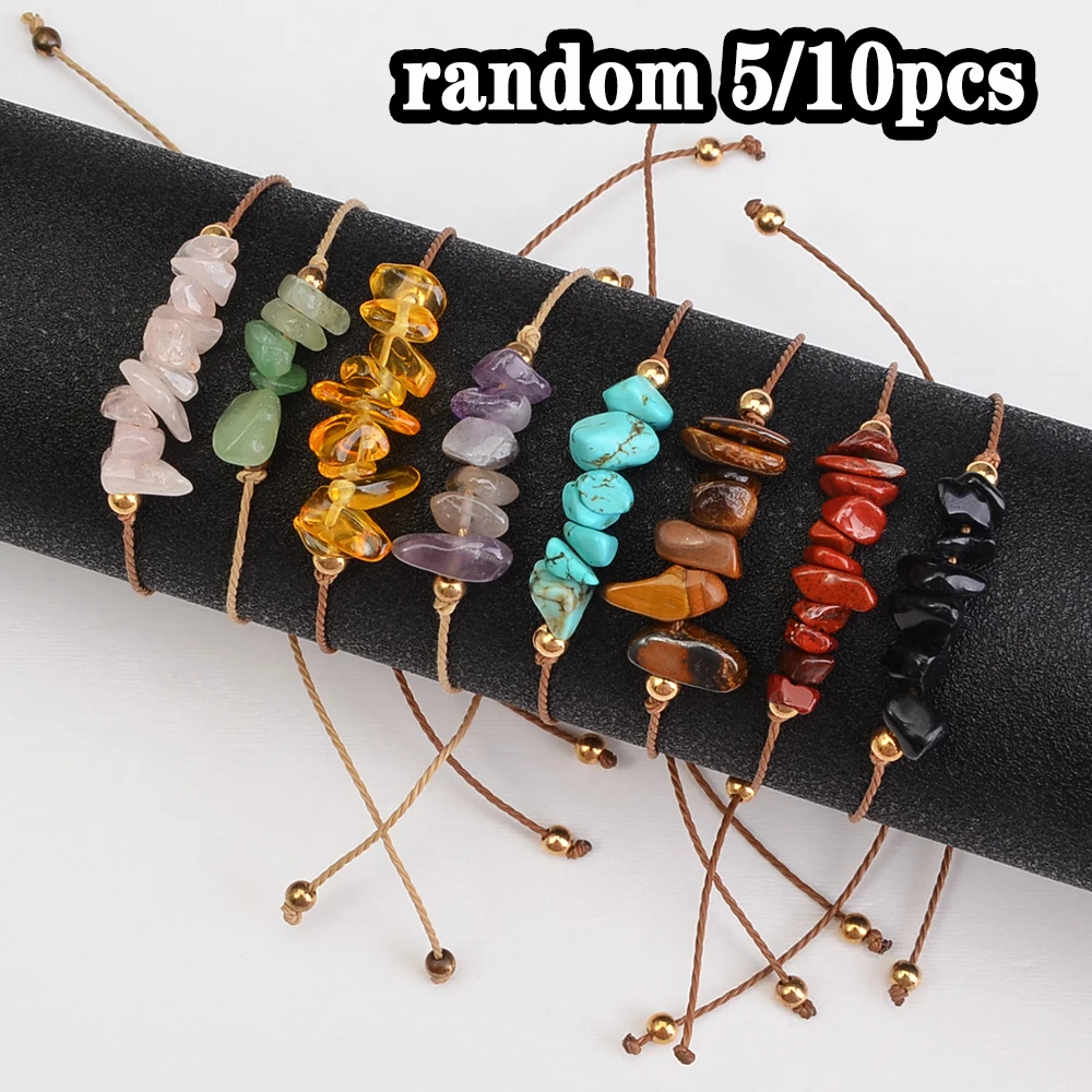 5/10 Randomly Selected Healing Crystal Bracelets, Including Pink Crystals, Amethysts, and Turquoise Adjustable Spiritual Jewelry