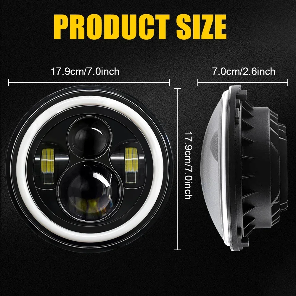 1Pcs 7 Inch Moto Car Led Headlight H4 Round Headlight with Amber Turn Signal For Jeep Wrangler JK TJ Headlamps