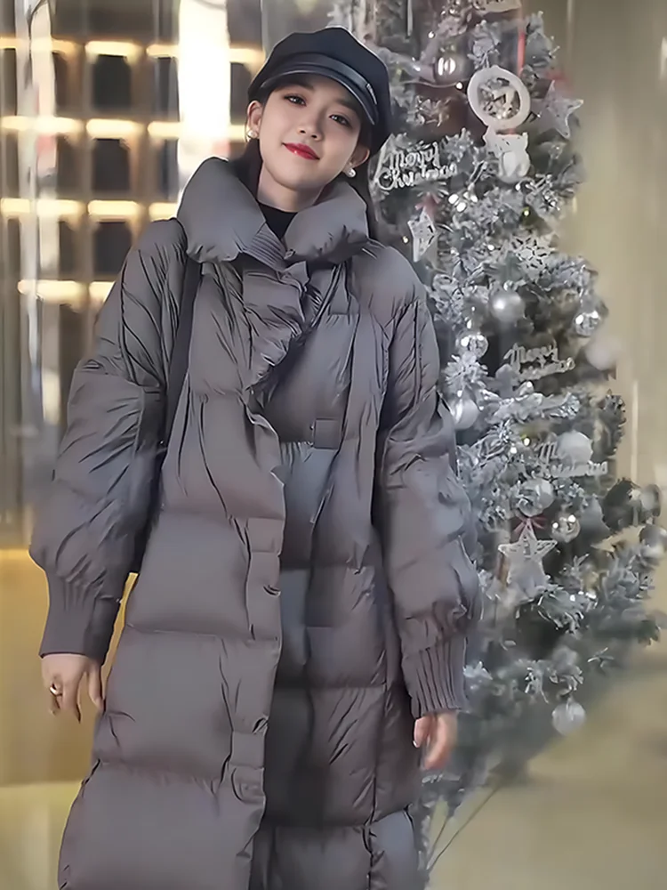 2024 invierno nuevo Faionable versátil Thiened Floing cuello grande blanco Du abajo Jaet mujer moda viaje Sle