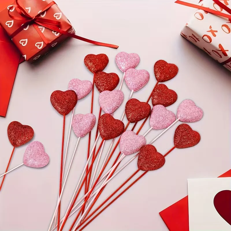 

10-Piece Glitter Foam Heart Picks for Valentine's Day, Mother's Day, Gift Vases, Decorations, Birthday Parties
