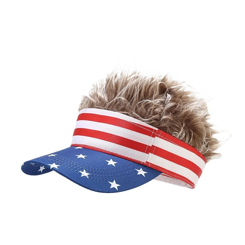 Clearance Sale Of The New Independence Day Star-Striped Flag Hip-Hop Baseball Cap Wig Adjustable Sun Hat For Both Men And Women